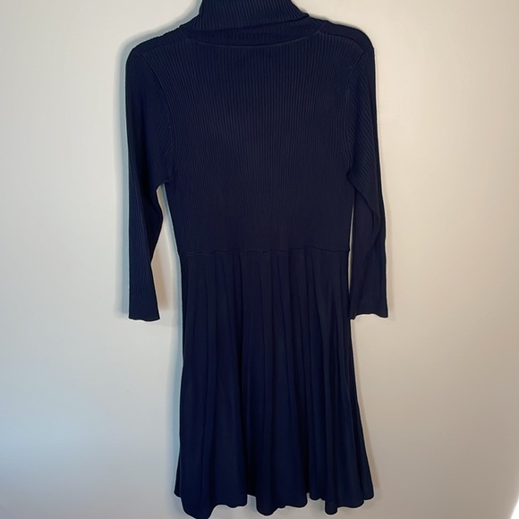 CONNECTED Womens Medium Navy Blue Cowl Neck 3/4 Sleeve Sweater Dress Minimalist - Picture 5 of 10